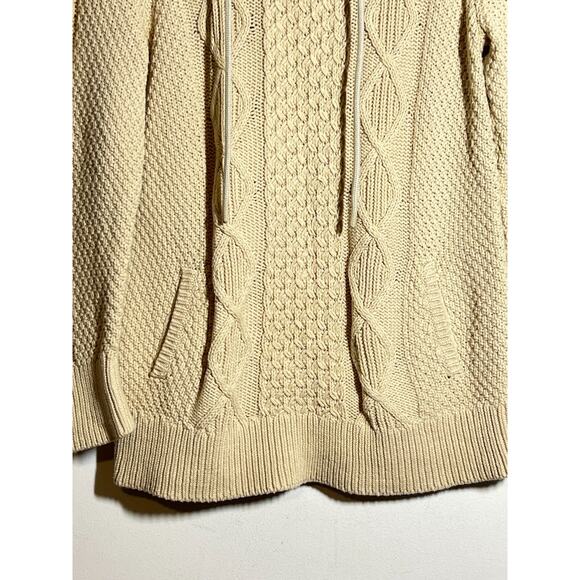 LL Bean Signature Cream Cotton Funnelneck Pullover Cable Fisherman Sweater M - Picture 4 of 8